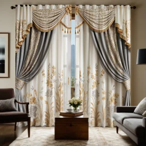 2 Pieces HD Digital Gray Vintage High-end Floral Curtains Home Decorating 1