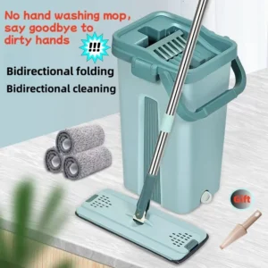 Flat Squeeze Mop with Hand-Free Wringing Bucket – Microfiber Mop Pads 1