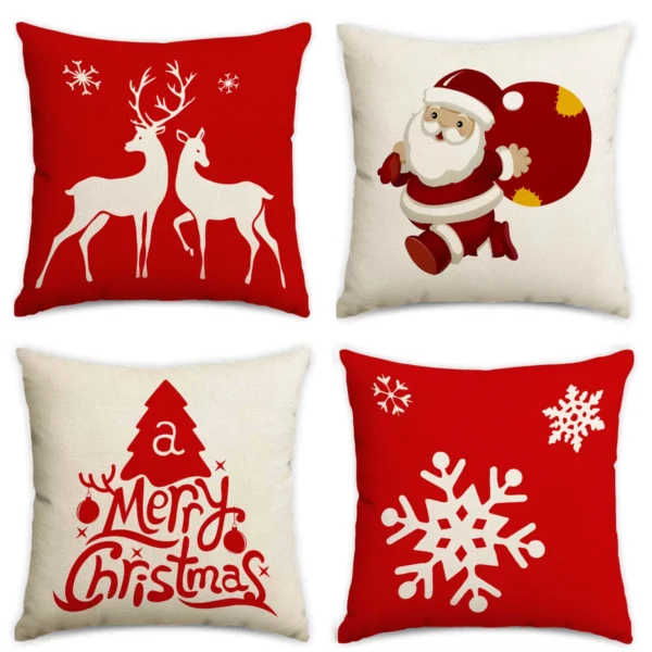 1pc/4pcs Christmas pillow cover, Christmas Eve Santa Claus, reindeer, snowflakes, living room sofa decoration cushion cover 3