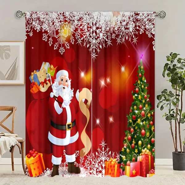 2 pieces of Santa Claus Christmas Tree printing curtain - polyester material 2