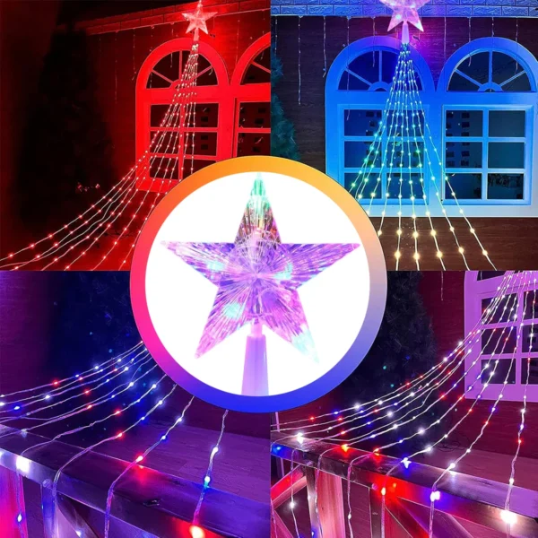 Pentagram Waterproof String Light Solar Christmas Decorations 3M/2M Led Waterfall Tree Fairy Lamp 5