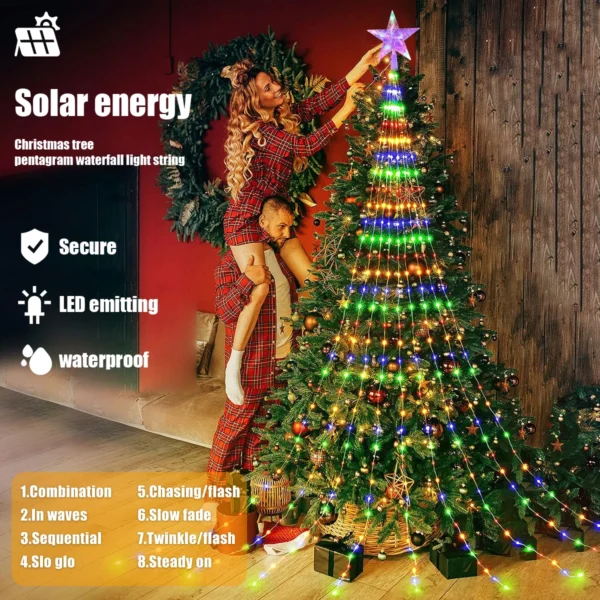 Pentagram Waterproof String Light Solar Christmas Decorations 3M/2M Led Waterfall Tree Fairy Lamp 3