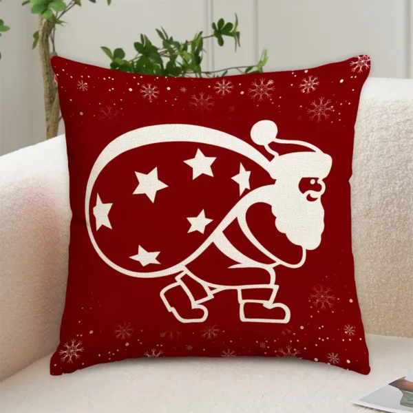 1pc/4pcs Christmas pillow cover, Christmas Eve Santa Claus, reindeer, snowflakes, living room sofa decoration cushion cover 4