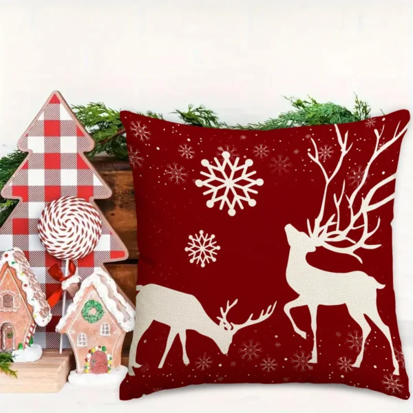 1pc/4pcs Christmas pillow cover, Christmas Eve Santa Claus, reindeer, snowflakes, living room sofa decoration cushion cover 5