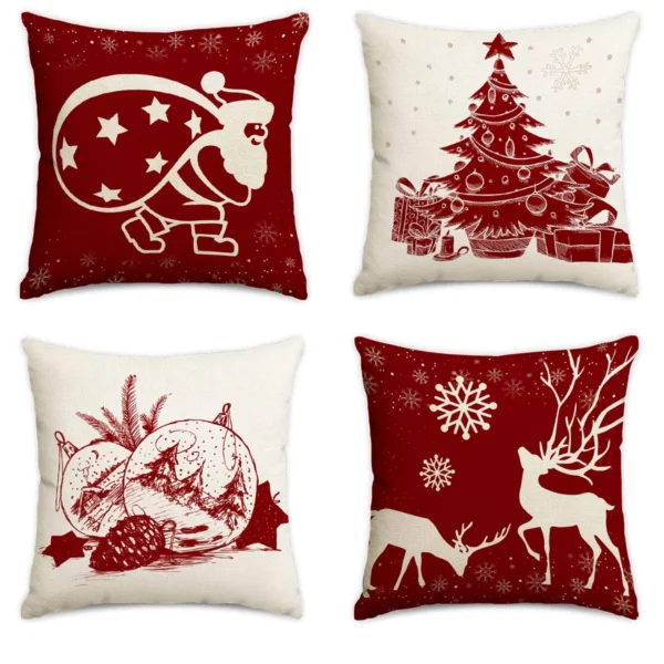 1pc/4pcs Christmas pillow cover, Christmas Eve Santa Claus, reindeer, snowflakes, living room sofa decoration cushion cover 2