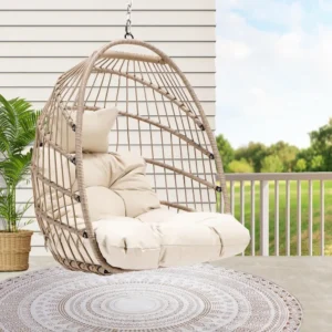 Luxury Outdoor Wicker Hanging Egg Chair – Water-Resistant Cushions 1