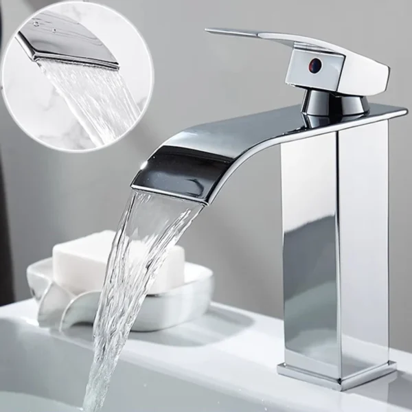 Waterfall Wash Basin Faucet – Stainless Steel, Black 1