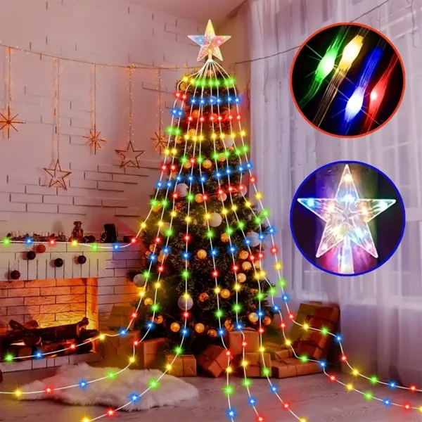 Pentagram Waterproof String Light Solar Christmas Decorations 3M/2M Led Waterfall Tree Fairy Lamp 4