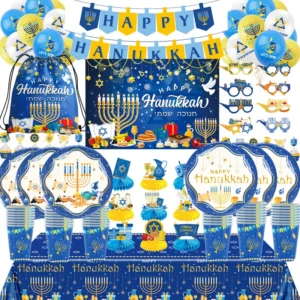 Jewish Hanukkah Candle Chanukah Party Disposable Tableware Decoration Banner 1