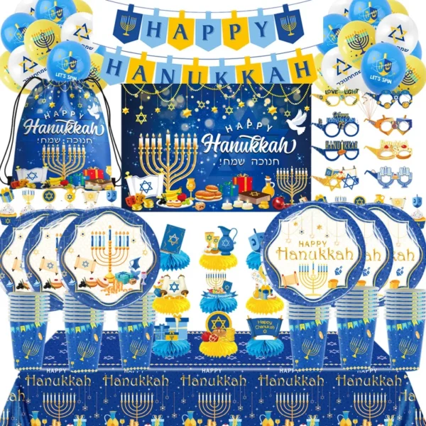 Jewish Hanukkah Candle Chanukah Party Disposable Tableware Decoration Banner 1