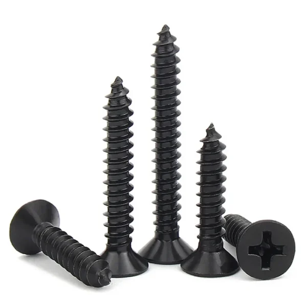 100Pcs Cross Countersunk Flat Head Self-tapping Screws – Black Carbon Steel 3