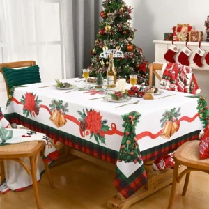 Christmas Poinsettia Waterproof Tablecloth Holiday Party Decor Reusable Winter Xmas Table 1