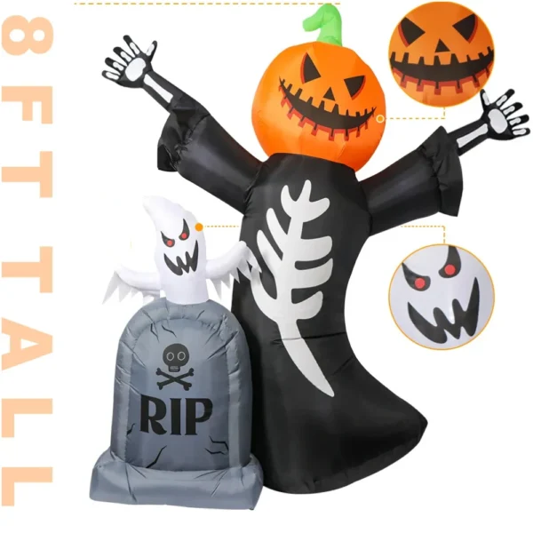 5/8FT Inflatable Halloween Decor Tombstone Ghost Pumpkin Skull Decoration Outdoor Horror House Yard Garden Props Halloween Party 5