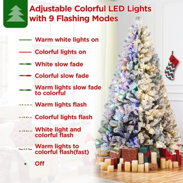 7.5ft Pre-lit Spruce Artificial Christmas Tree Snow Flocked Tree with 550 Multicolor LED Lights 6