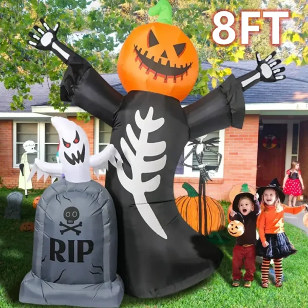 5/8FT Inflatable Halloween Decor Tombstone Ghost Pumpkin Skull Decoration Outdoor Horror House Yard Garden Props Halloween Party 2