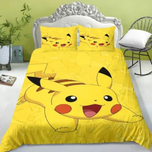 Electric Mouse Cartoon Pikachu Duvet Cover Home Blue Printed Pillowcase Set 1