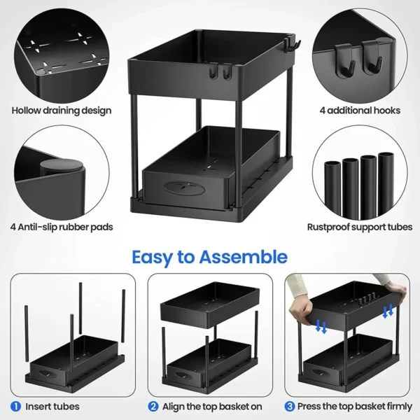 Kitchen Organizer Under Sink Organizer Sliding Drawer Storage Rack 2 Tier Organizer 2