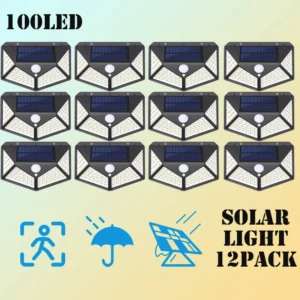 12 Pack Solar Lights Outdoor 100LED Wall Lamp Motion Sensor Security Lights 1