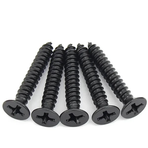 100Pcs Cross Countersunk Flat Head Self-tapping Screws – Black Carbon Steel 4