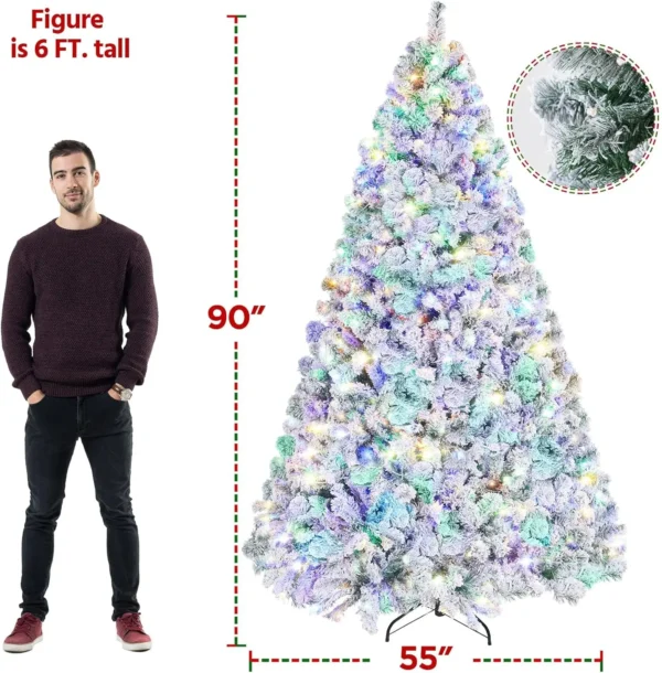 7.5ft Pre-lit Spruce Artificial Christmas Tree Snow Flocked Tree with 550 Multicolor LED Lights 3