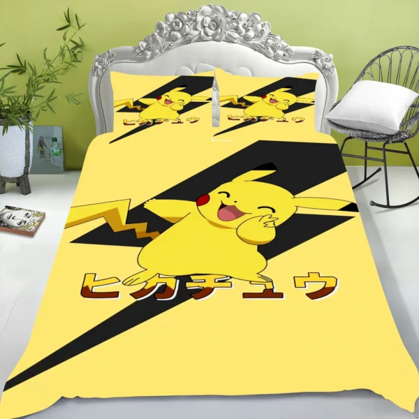 Electric Mouse Cartoon Pikachu Duvet Cover Home Blue Printed Pillowcase Set 4