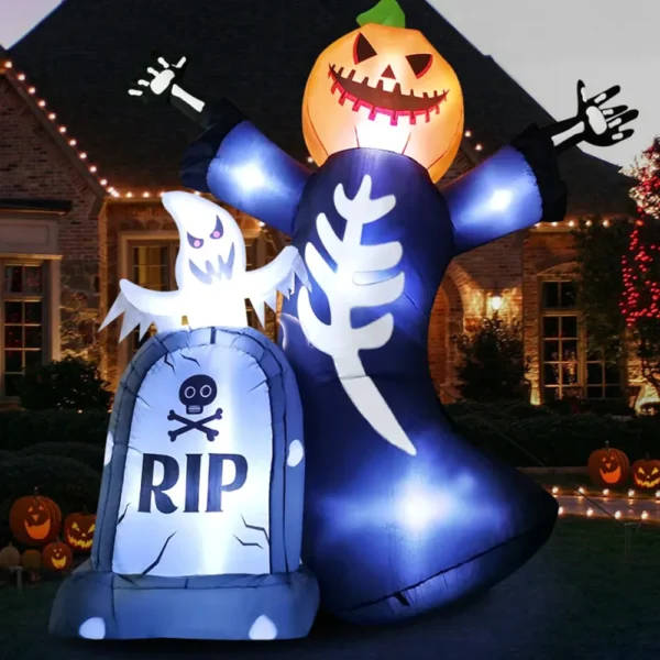 5/8FT Inflatable Halloween Decor Tombstone Ghost Pumpkin Skull Decoration Outdoor Horror House Yard Garden Props Halloween Party 3