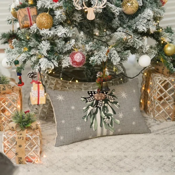 Christmas Tree Reindeer Stripe Gray Pillow Pillowcase 30x50cm Winter Holiday Cushion 2