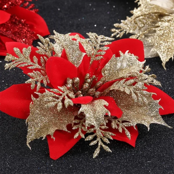 2024 New Glitter Christmas Flowers Xmas Tree 14cm Artifical Flower Ornaments 5