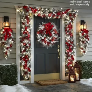 Christmas Wreath for Front Door Christmas Door Wreath Red Ball Ornaments for Door Window Mantle Indoor Outdoor Christmas Decorat 1