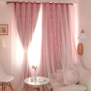 Double Layers Romantic Sheer Kids Children Girls Curtains With Hollow Out Stars For Living Room Bedroom 1