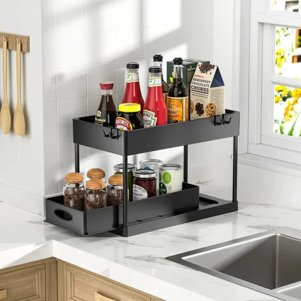 Kitchen Organizer Under Sink Organizer Sliding Drawer Storage Rack 2 Tier Organizer 3