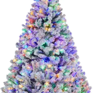 7.5ft Pre-lit Spruce Artificial Christmas Tree Snow Flocked Tree with 550 Multicolor LED Lights 1