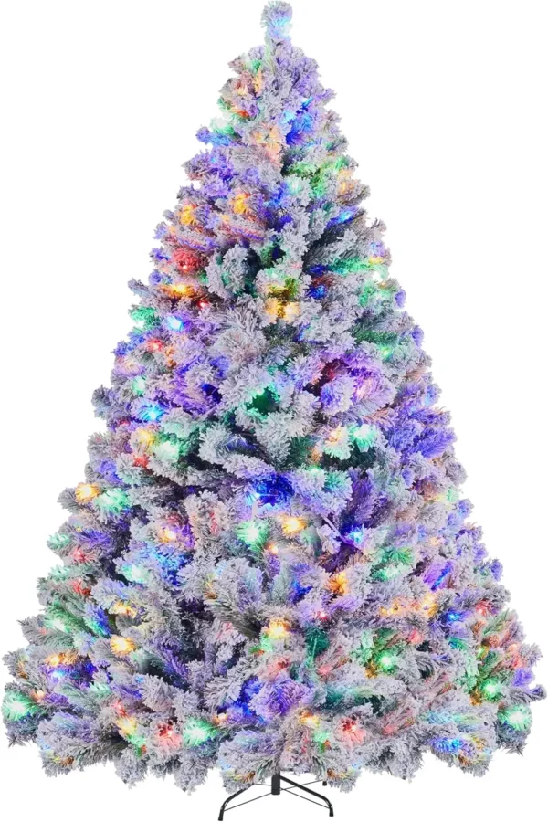 7.5ft Pre-lit Spruce Artificial Christmas Tree Snow Flocked Tree with 550 Multicolor LED Lights 1