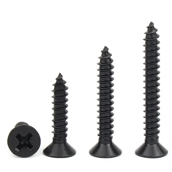 100Pcs Cross Countersunk Flat Head Self-tapping Screws – Black Carbon Steel 2