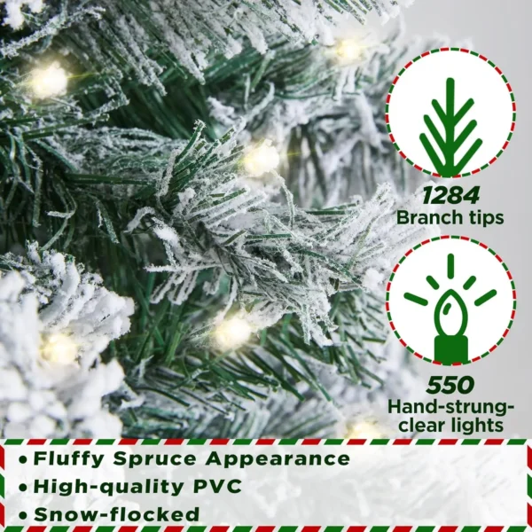 7.5ft Pre-lit Spruce Artificial Christmas Tree Snow Flocked Tree with 550 Multicolor LED Lights 5