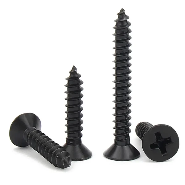 100Pcs Cross Countersunk Flat Head Self-tapping Screws – Black Carbon Steel 5