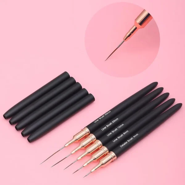 Black Nail Art Liner Brushes 5Sizes Painting Nail Design Pen 4