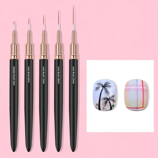 Black Nail Art Liner Brushes 5Sizes Painting Nail Design Pen 3